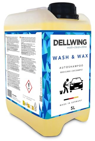 Dellwing Wash & Wax Autoshampoo Konzentrat 5 l, Auto Shampoo mit Wachs, Autowäsche und Autopflege außen, Made in Germany