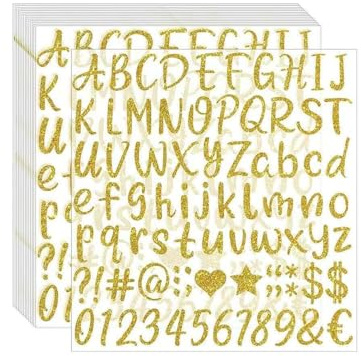 Pevlkawr 8 Blätter Glitzer Buchstaben Aufkleber Nummer Wunschtext Aufkleber Goldene Buchstaben Zum Aufkleben Klebebuchstaben Gold Für Flaschen Tassen Briefkästen Karten Diy Holz Schild