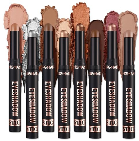 flintronic Eyeshadow Stick, 8 Farben Matt und Schimmernder Augen Make up Set, Hochpigmentierte Creme Lidschatten, Weiche Cremige Matte Schimmer Lidschatten Bleistift, Langanhaltend, Knitterfrei - A