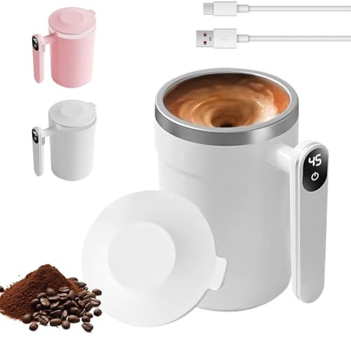 Hojalis Selbstrührende Tasse, 400ml Automatischer Magnetischer Rührbecher, Selbstrührende Kaffeetasse mit Temperaturanzeige, Wiederaufladbarer Selbst Rührende Kaffeetasse für Milch Tee Kaffee