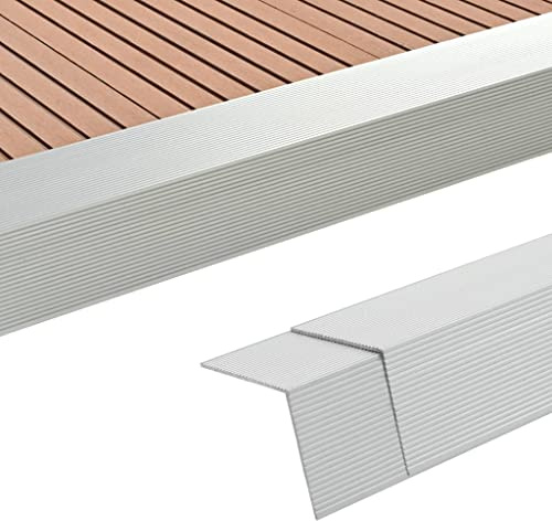 VIHHQGC 5 Stück Aluminium Verkleidungswinkel 170 cm Silber für WPC Terrassendielen, Kantenverkleidung und Treppenkanten Profil, Langlebig und Wetterbeständig