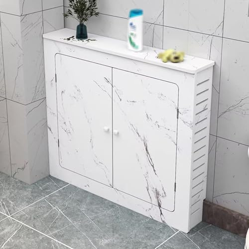 Cache Radiateur Blanc Matériau PVC Design À Trois Côtés Etagere Radiateur Texture Marbre Plinthe Préinstallée Tablette Radiateurs Permet de Dissimuler Les Tuyaux Apparents(B,80x20x70cm)