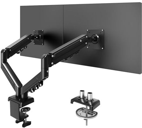 FlexiSpot Dual Monitor Arm Desk Clamp Stand for 17-32″ Screen VESA 75/100mm | Tilt Swivel & 360° Rotation, Ergonomic Gas Spring Monitor Stand with Cable Management, Height Adjustable Desk Clamp, Black