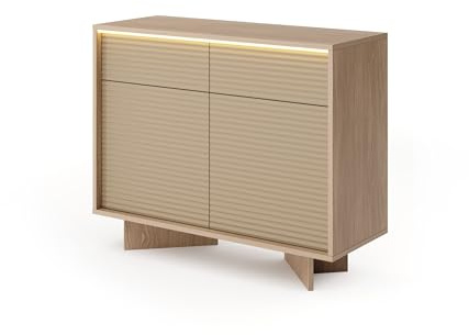 Masseno Kommode Rigato 103,9 cm Sideboard mit 2 Schubladen und 2 Türen für Wohnzimmer Schlafzimmer Modern 103,9x40x84,4 cm Beige