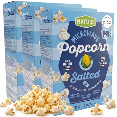 Grocer Planet - Italian Salted Microwave Popcorn Kernels (90g, Pack of 9) | With Shea Butter | Gluten Free | High Fiber | 100% Italian Corn | Ready in Minutes | Tasty Snack | Easy to Prepare