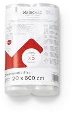 Magic Vac, 2 Rotoli Sottovuoto per Alimenti 20x600 cm Rigati e Brevettati, Multistrato e Resistenti, in Materiale Privo di BPA Adatto al Contatto con gli Alimenti, Made in Italy