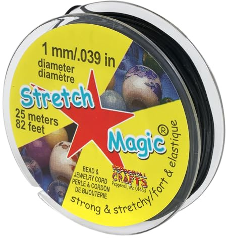 Stretch Magic Elastic Beading Cord – Black Color, 1mm in Diameter, 25-Meter (82 ft) - Easy to Knot, Strong & Stretchy String for Making Beaded Jewelry
