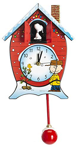 Mark Feldstein, Peanuts Christmas Linus and Lucy Song Cuckoo Clock, Red, 17 Inch