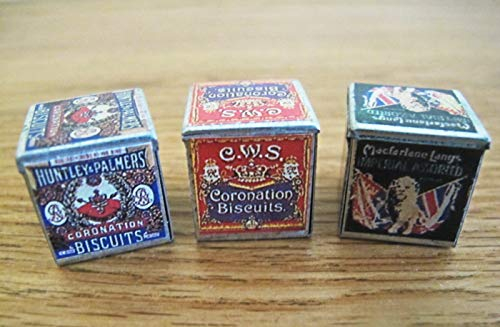 STREETS AHEAD Dolls House Miniature 1:12th Scale Set of 3 Old Fashioned Biscuit Tins