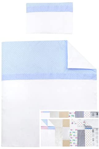 Vizaro - Steppdecke - Bettdecke + Kissen - Kinderbettwäsche Set für Moses - Stubenwagen - Wiege - Übergangszeit - 70x80 cm - 100% Baumwolle - Made in EU - Blau Und Weiß