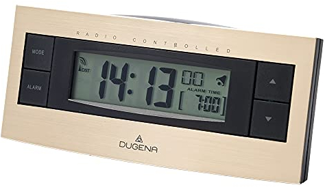 Dugena digitaler Funkwecker 4460460, Funksignal für MEZ/CET, lautlos, Weckzeiteinstellung mit Funktionstasten, Weckwiederholung, Displaybeleuchtung, Maße 127 x 57 x 42 mm