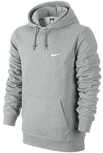 Nike Men's Club Swoosh Hoody Long Sleeve Top - Dark Grey Heather/White, Large
