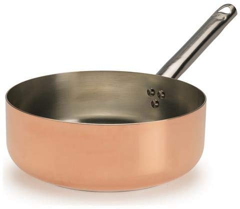 Pentole Agnelli ALCU107PI28 Casseruola Bassa, Rame stagnato con doppio fondo per induzione, con Manico tubolare in acciaio Inox, 28 cm