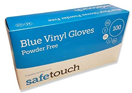 SafeTouch 50000031 Vinyl Gloves, Powder Free, Size M, Blue (Pack of 100 Single Gloves)