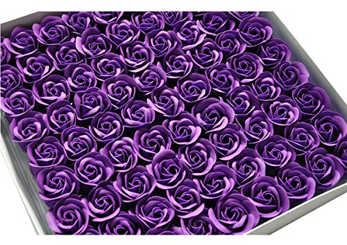 Butterme 81pcs mano bagno profumato sapone del germoglio della Rosa petali di fiori di favore di nozze in contenitore di regalo (Viola)