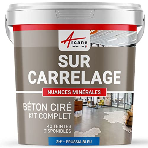 Béton ciré sur carrelage, cuisine, salle de bain, mural, sol, plan de travail, décoratif, revêtement, douche, kit - 2 m² (en 2 couches) Bleu Prusse - ARCANE INDUSTRIES