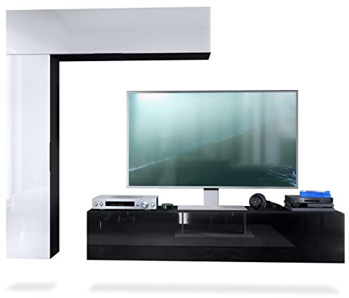Vladon Wohnwand Taurito, Made in Germany, Schwarz matt/Weiß Hochglanz - Moderne Anbauwand für Ihr Wohnzimmer (320 x 182 x 39 cm)