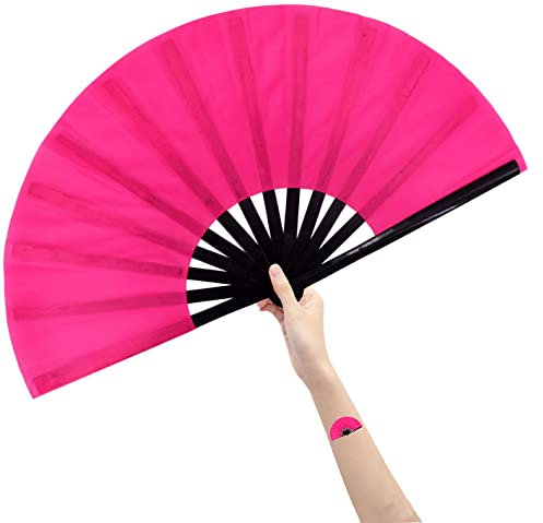 Amajiji Large Rave Fan Folding Hand Popping Fans for Line Dancing, Big Clacking Fans Clap Fan for Boots On The Ground Dance,Party,Decoration,Festival (Pink)