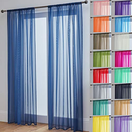 John Aird Lucy Voile Curtains - Rod Pocket Slot Top - Pair Net Curtains - 2 Panels (Navy, W 58 x L 90)