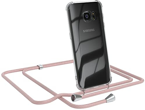 EAZY CASE Handykette kompatibel mit Samsung Galaxy S7 Handyhülle mit Umhängeband, Handykordel mit Schutzhülle, Silikonhülle, Hülle mit Band, Stylische Kette mit Hülle für Smartphone, Rosé-Gold