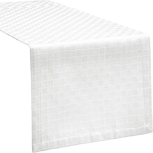 Erwin Müller Tischwäsche, Tischläufer Jacquard Karo, Paderborn weiß Größe 40x130 cm - fleckabweisend, schmutzunempfindlich und leicht zu reinigen (weitere Farben, Größen)