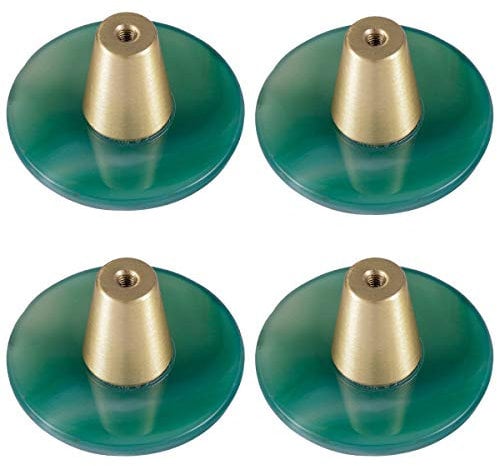 mookaitedecor Set of 4 Green Agate Drawer Knobs with Screws, Round Green Knobs Natural Crystal Knobs for Cabinet Kitchen Wardrobe Door Decorative Crystal Stone Cupboard Handles Furniture Home Decor