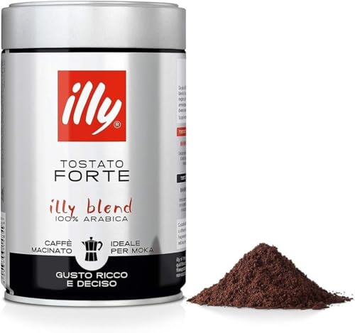 illy, Caffè Macinato per Moka Tostato FORTE, Confezione da 250g | 100% Arabica con Intenso Aroma di Pan Tostato e Retrogusto di Cioccolato Fondente, Gusto Deciso