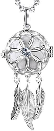 AEONSLOVE Collier Femme Enceinte Collier Bola Grossesse pour Future Maman Pendentif Attrape Rêve Cage avec Boule Sonore Joujou de Bébé, Cadeau de Noël Naissance Anniversaire, Chaîne 114cm
