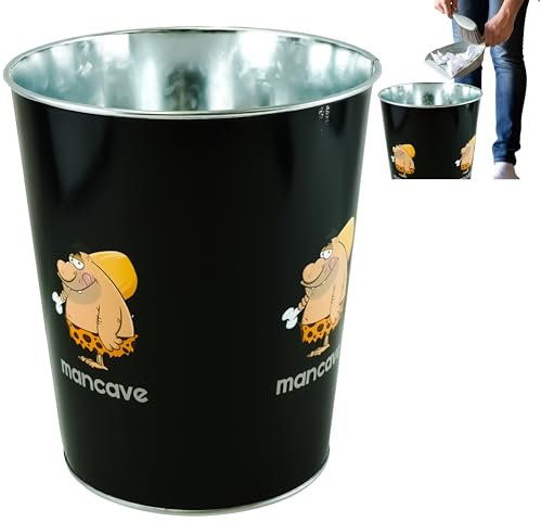 Mancave 5L Black Metal Waste Paper Bin - Round Trash Can for Office, Home & Kitchen - Non-slip Mesh Basket