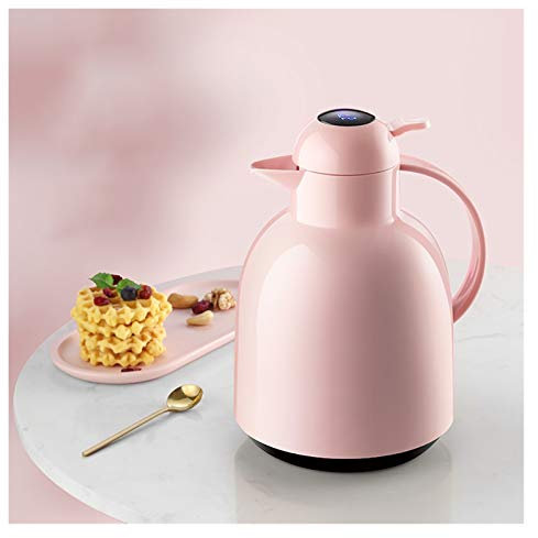 MESURE Wärmekaraffe mit Glasbuchse, doppelter Wandvakuum-isoliertes Gepäck, tragbare thermische Karaffe, Temperaturanzeige, Vakuum-Thermotofterkolben für Kaffee, Tee (Color : Pink, Size : 2.2L)