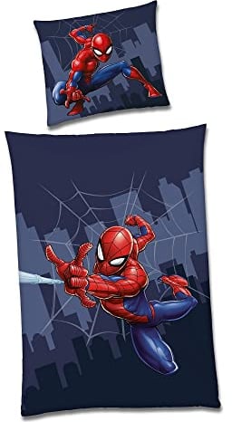 Spiderman Wende Bettwäsche Set · 135x200 80x80 cm aus 100% Baumwolle · Kinderbettwäsche für Mädchen und Jungen mit Reißverschluss (Classic)