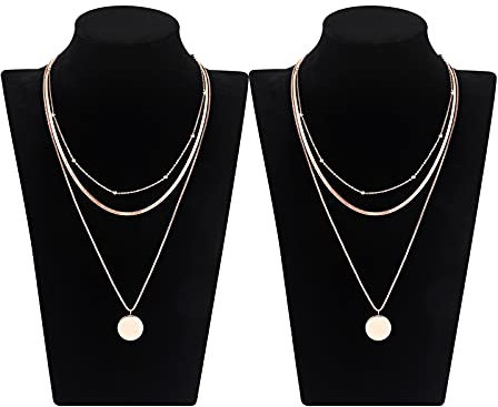 POLMART 2 Pezzi Busto Espositore in Velluto, Nero Espositore per Collana - 25x16cm