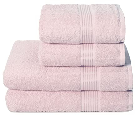 GLAMBURG Ultra Soft 4er-Pack Handtuch-Set, Baumwolle, enthält 2 übergroße Badetücher 70 x 140 cm, 2 Handtücher 50 x 90 cm, für den täglichen Gebrauch, kompakt und leicht — Rosa