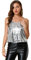 Allegra K Damen Festliches Oberteil Glitzer Top Spaghetti Party Club Camisole Pailletten Shirt Silber L