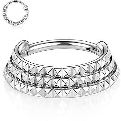 hengkaixuan 16G Triple Stacked Pyramid Septum Clicker Hoop Ring Silber 316L Chirurgenstahl Hinged Nose Hoop Ringe 10mm Daith Helix Knorpel Piercing Schmuck für Frauen Mädchen