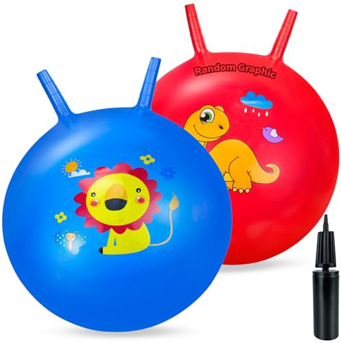 Ynanimery Space Hoppers for Kids Age 3 4 5 6 7 8, 18 Inch Jumping Ball with Handle, Hopper Ball for Kids Boys Girls Age 3-9 with Pump Indoor and Outdoor Garden Game (Red&Blue)