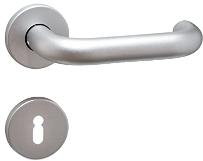 Buddy4Home Türgriff Türbeschlag Paris Türklinken Buntbart Rosetten Zimmertüren SGL-Click Drückergarnitur Türdrücker Innentüren Rückholfeder Gleitlager rund Aluminium Silber F1