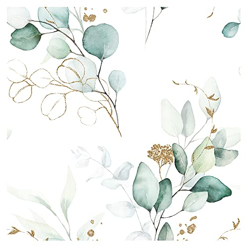 murando - Vlies Tapete Deko Panel Fototapete grüne Blätter Wanddeko 10 m Tapetenrolle Mustertapete Wandtapete modern design Dekoration - Botanik Natur weiß gold wie gemalt b-B-10056-j-a