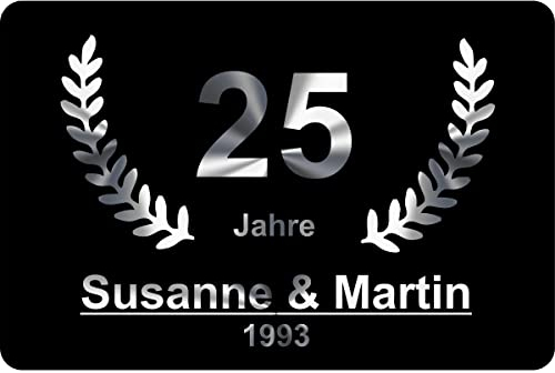 Verlag HE Fußmatte Silberne Hochzeit Jubiläum 25 Jahre Geschenk Silberhochzeit Kränzen Schild personalisiert Wunsch-Namen