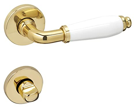 Set di maniglie a leva MATTEO ottone - Maniglia della porta bianca antica vintage Porte interne Maniglia della porta del bagno (WC) Set porta con viti di Sotech