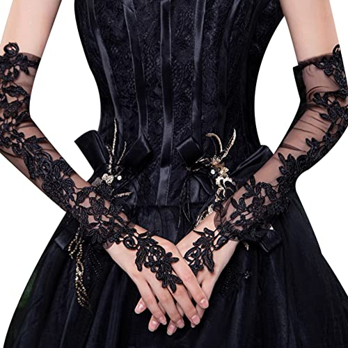 Ekakashop Lange Hochzeitshandschuhe, Braut Handschuhe Frauen Fingerlose Netz Hochzeit Handschuhe Elegante Blumen Spitze Abendhandschuhe für Party,Hochzeit,Verlobung,Abschlussball