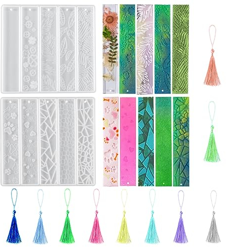 Zayookey 2 Stück Lesezeichen Resin Silikonform Epoxidharz Formen Bookmark Silicone Mold für Herstellung Epoxidharz Schmuck DIY - Liebe Blätter Hundeknochen Muster (Bookmark Mold)