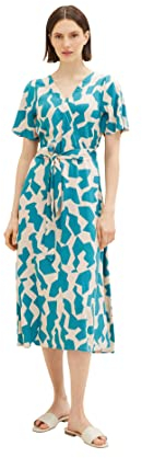 TOM TAILOR Damen 1037240 Kleid mit Muster & Gürtel, 32146-Petrol Big Abstract Design, 38