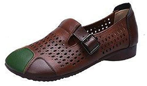 Yowablo Damenmode aus weichem Leder mit Rindersehne, weicher Boden, flacher Absatz, einzelne Schuhe, runde Kappe, vier Jahreszeiten, faule Schuhe Schuhe Damen Schwarz