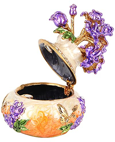 HEITIGN Vintage Lila Gänseblümchen Trinket Box Faberge Ei Tragbare Trinket Box Reiche Emaille Funkelnde Schmuckschatulle Shop Luxus Geschenke Romantische Wohnkultur (Orange)