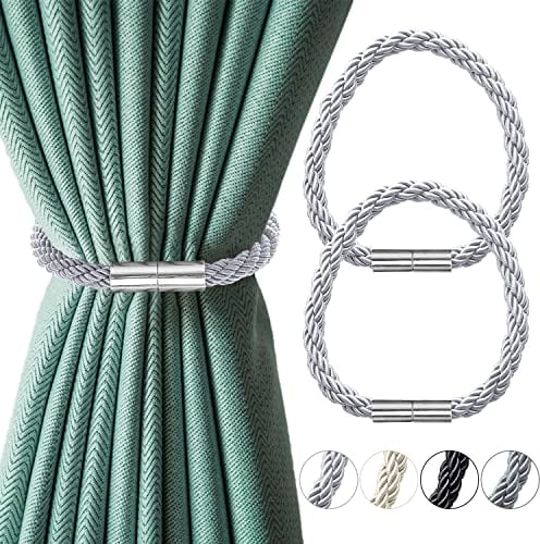 Avvrel Abrazaderas Cortinas, 2 Piezas Alzapaños Magnética para Cortinas, Moderno Estilo Sujeta Cortinas con Iman, Hebilla de Cortina para Decoración de Ventana del Home Hotel Office (Gris)