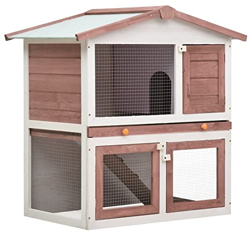 Chusui Kaninchenstall 3 Türen, Hasenstall, Hasenkäfig, Doppelhausninchenställe,Tierhaus, Kleintierstall, Kaninchenhaus, Haustierstall, Kaninchen Häuser, Braun Holz