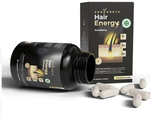 Biotine cheveux. Vitamines capillaires, croissance des cheveux forte et saine. Gélules Anti Age. HAIR ENERGY, nouveau complexe qui génère l'énergie capillaire. 60 gélules. Pousse cheveux très rapide.