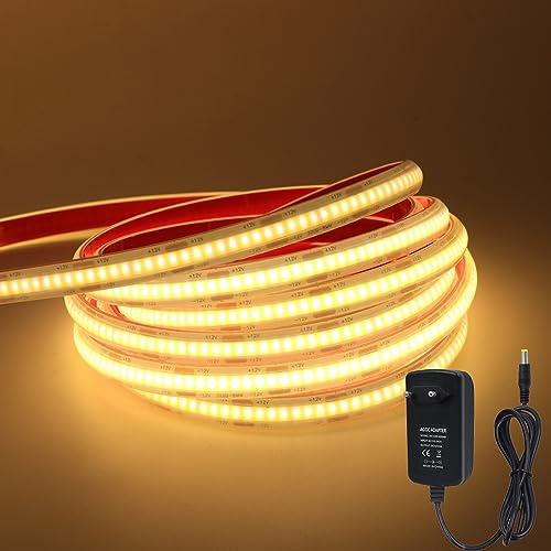 Wisada 1M COB LED Streifen, 12V 320LEDs/m Superhell Flexibler LED Lichtband CRI≥85 Warmweiß COB LED Band, Wasserdichte IP68 LED Lichterketten mit Netzteil für Aquarium und Schrankbeleuchtung