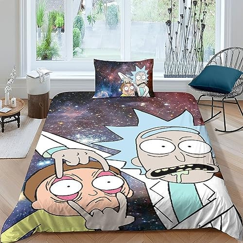 LENTLY Rick und Morty Bettwäsche Bettbezug-Set Mikrofaser, Bettbezug Reißverschluss Und Kissenbezug Für Schlafzimmer, Weiche Bequemer Single(135x200cm)